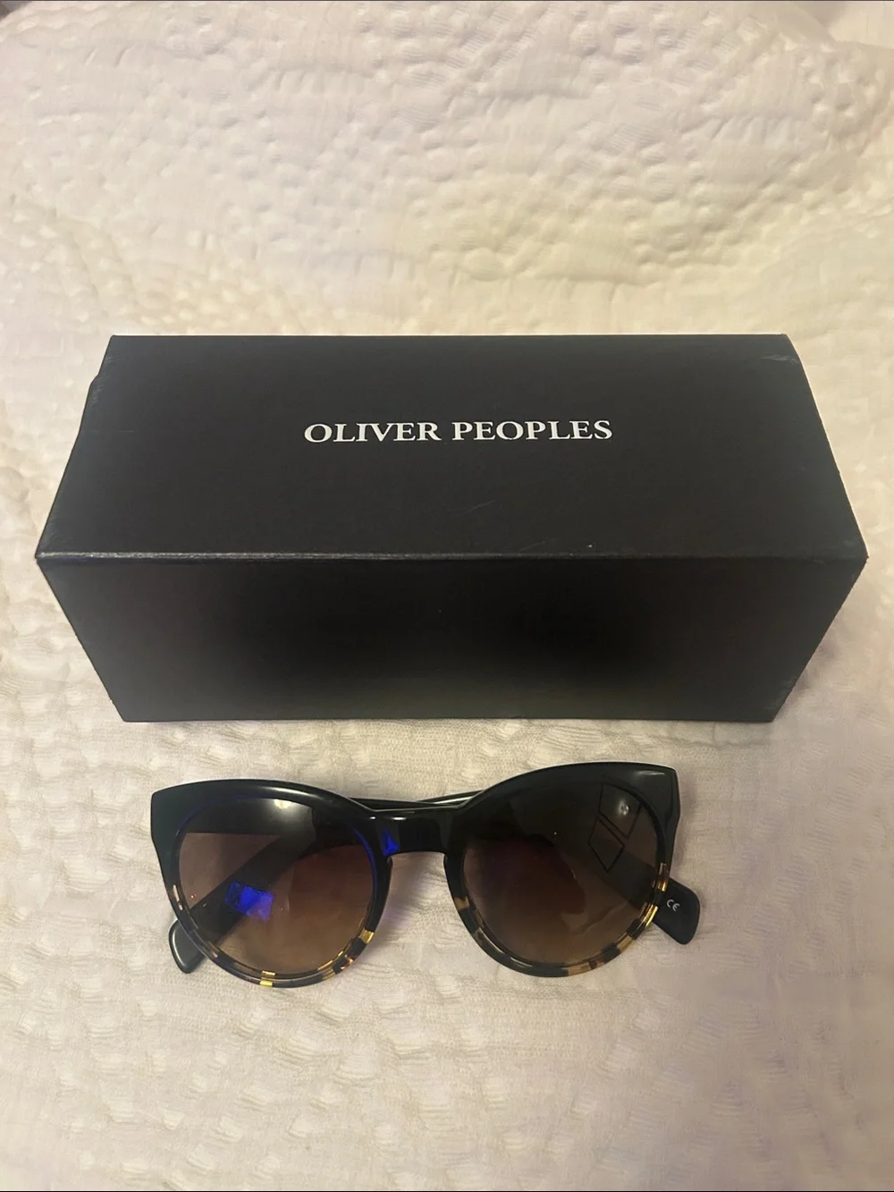 Oliver Peoples Black and Tortoiseshell Cat-Eye Sunglasses